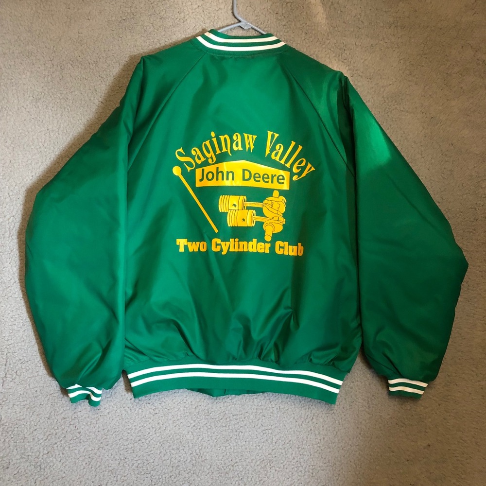 VTG John Deere Two Cylinder Club Satin Bomber Jacket Green Hartwell USA L
